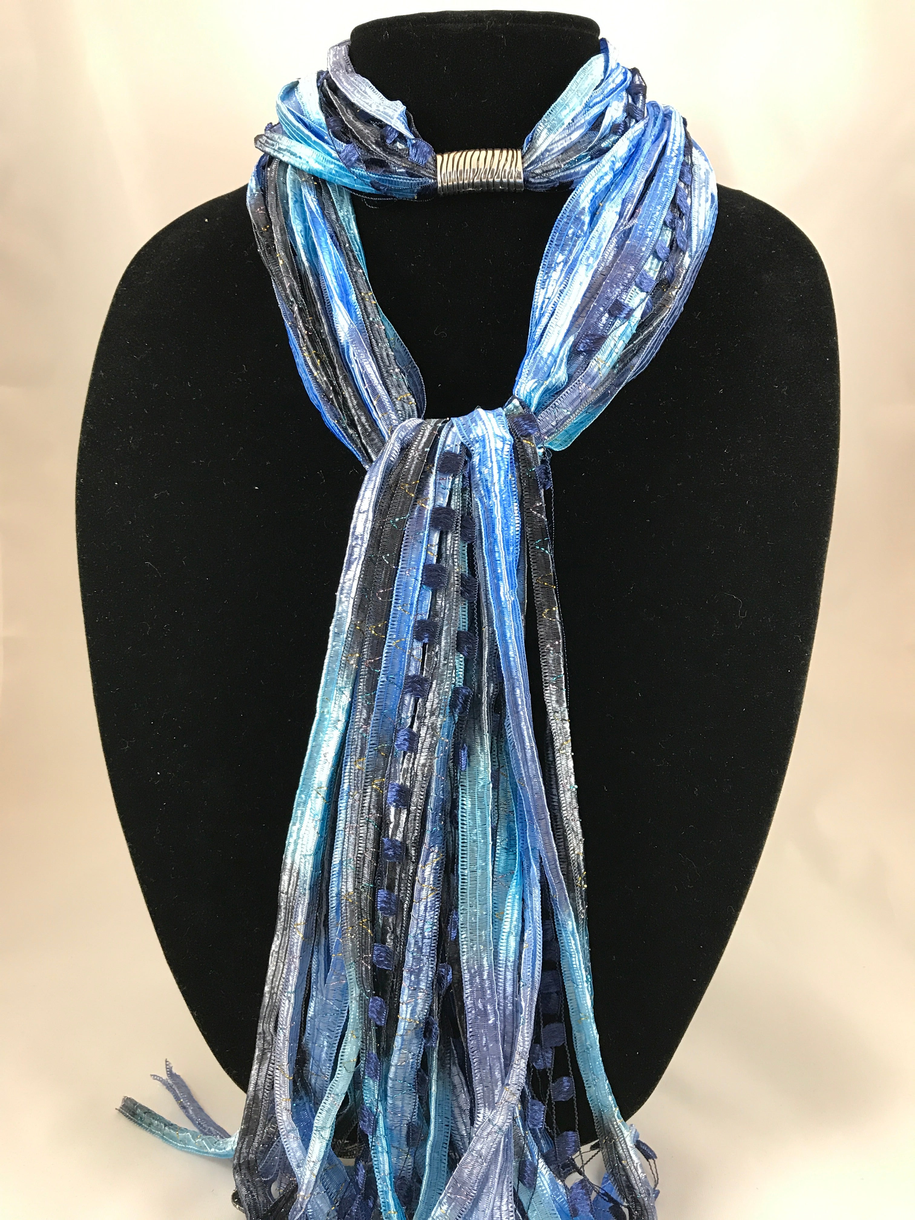 Deep Sea Blue  | Boho Ribbon | Fiber Necklace