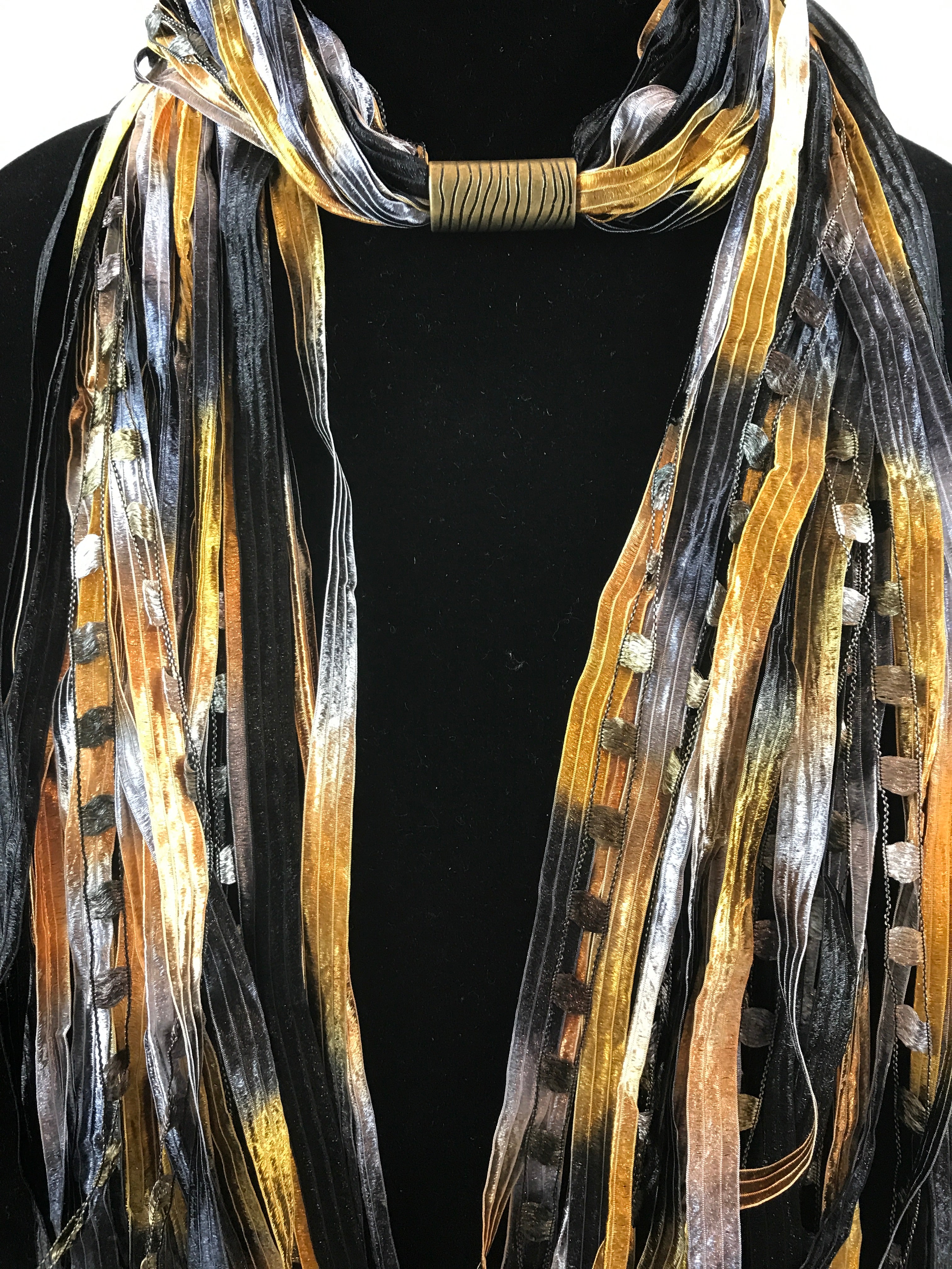 Black & Gold | Boho Ribbon | Fiber Necklace