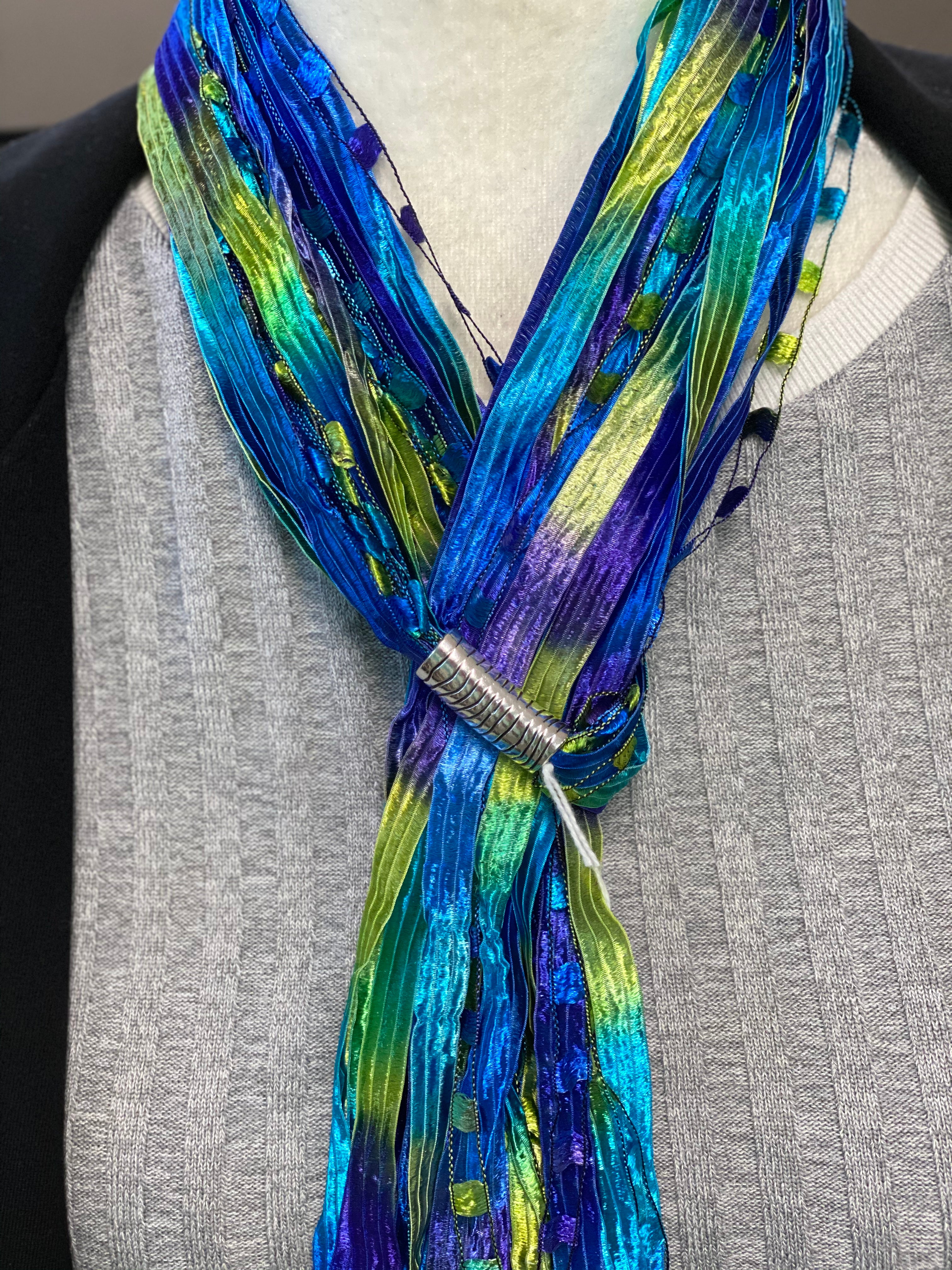 Peacock | Boho Ribbon | Fiber Necklace