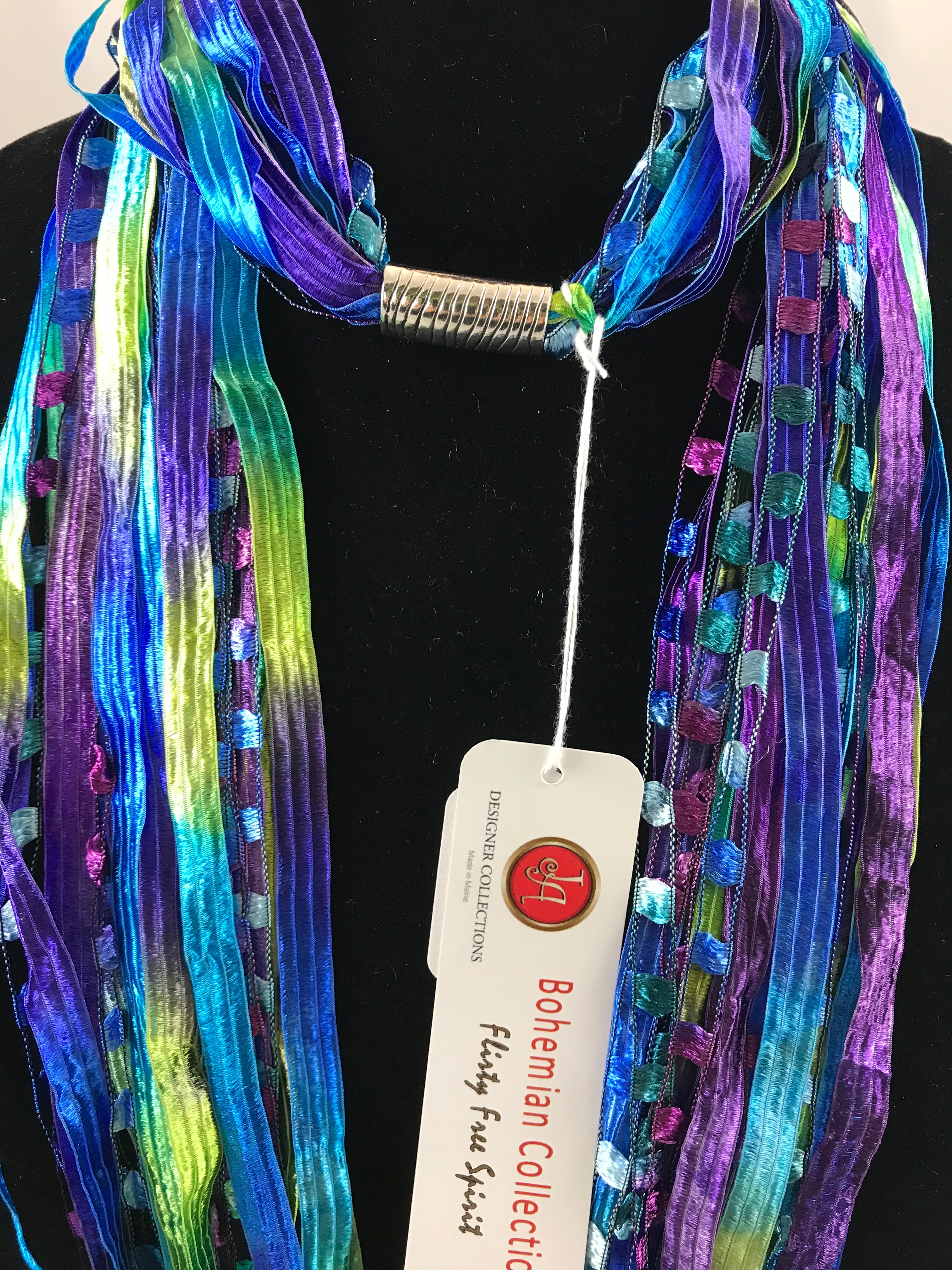Peacock | Boho Ribbon | Fiber Necklace