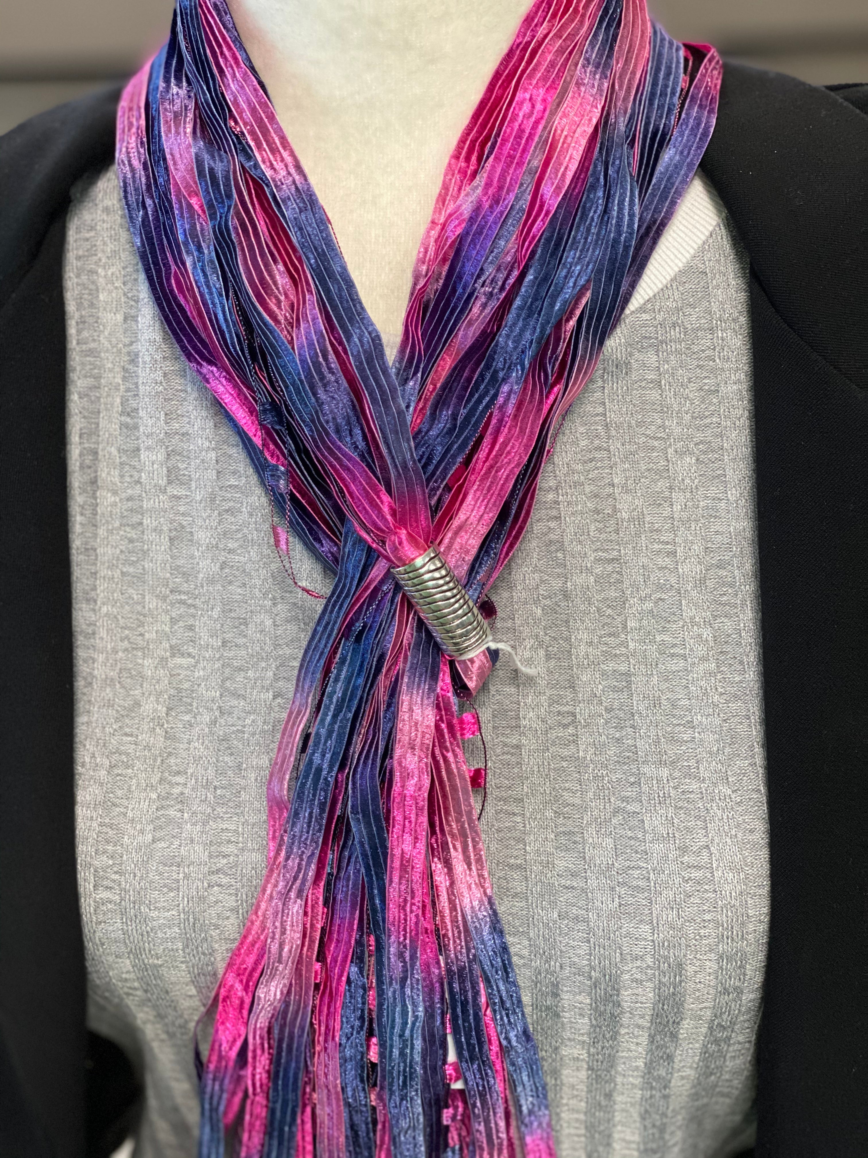 Hot Pink Sea | Boho Ribbon | Fiber Necklace
