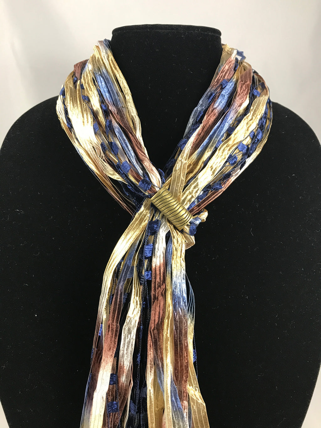 Blue Sand | Boho Ribbon | Fiber Necklace
