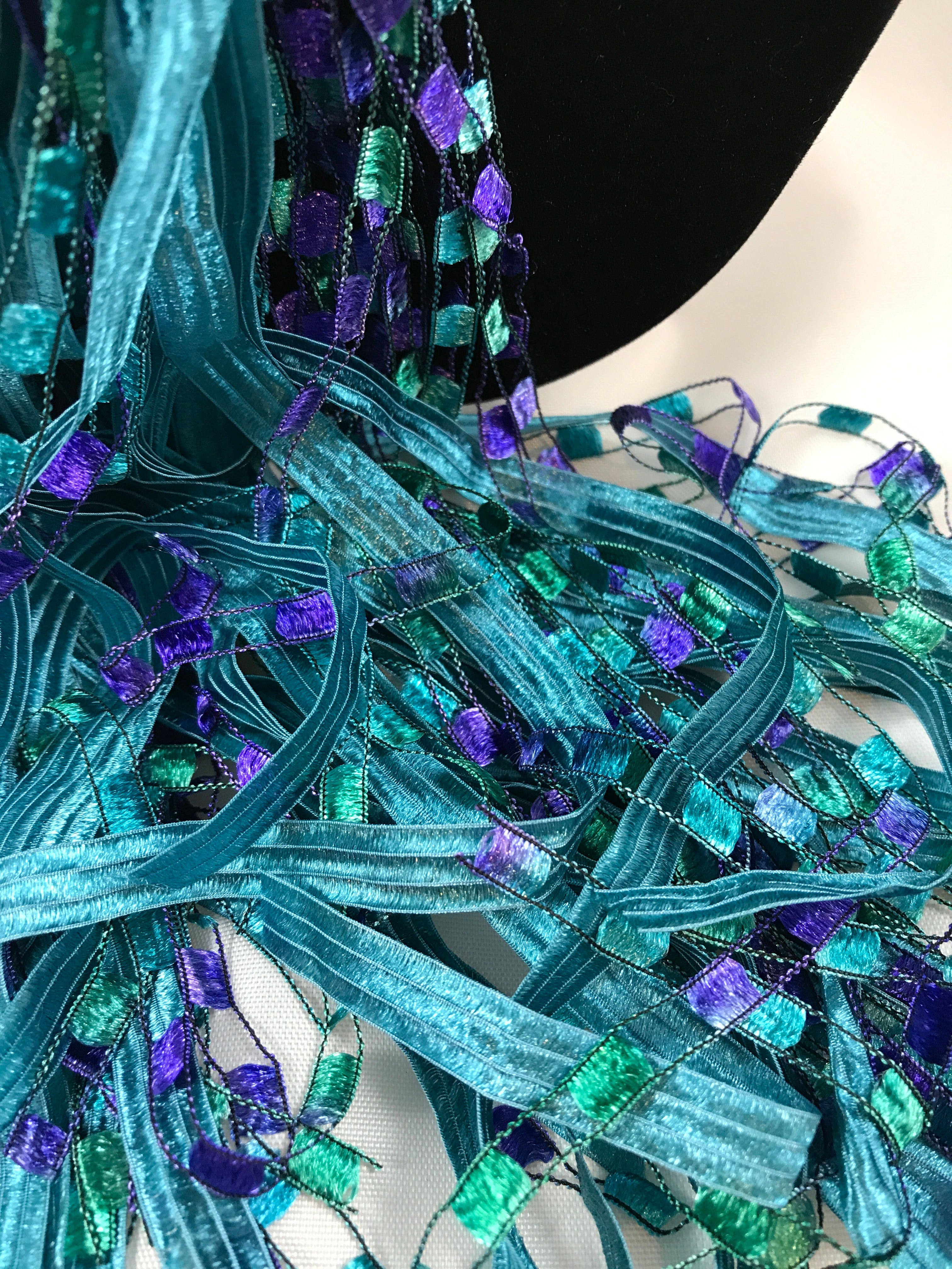Turquoise | Boho Ribbon | Fiber Necklace