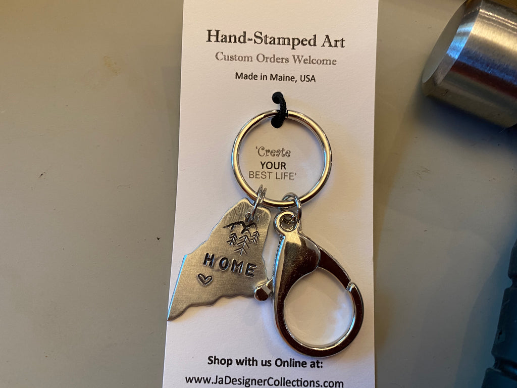Maine 'Home' Id/Key Ring - Hand Stamped Art