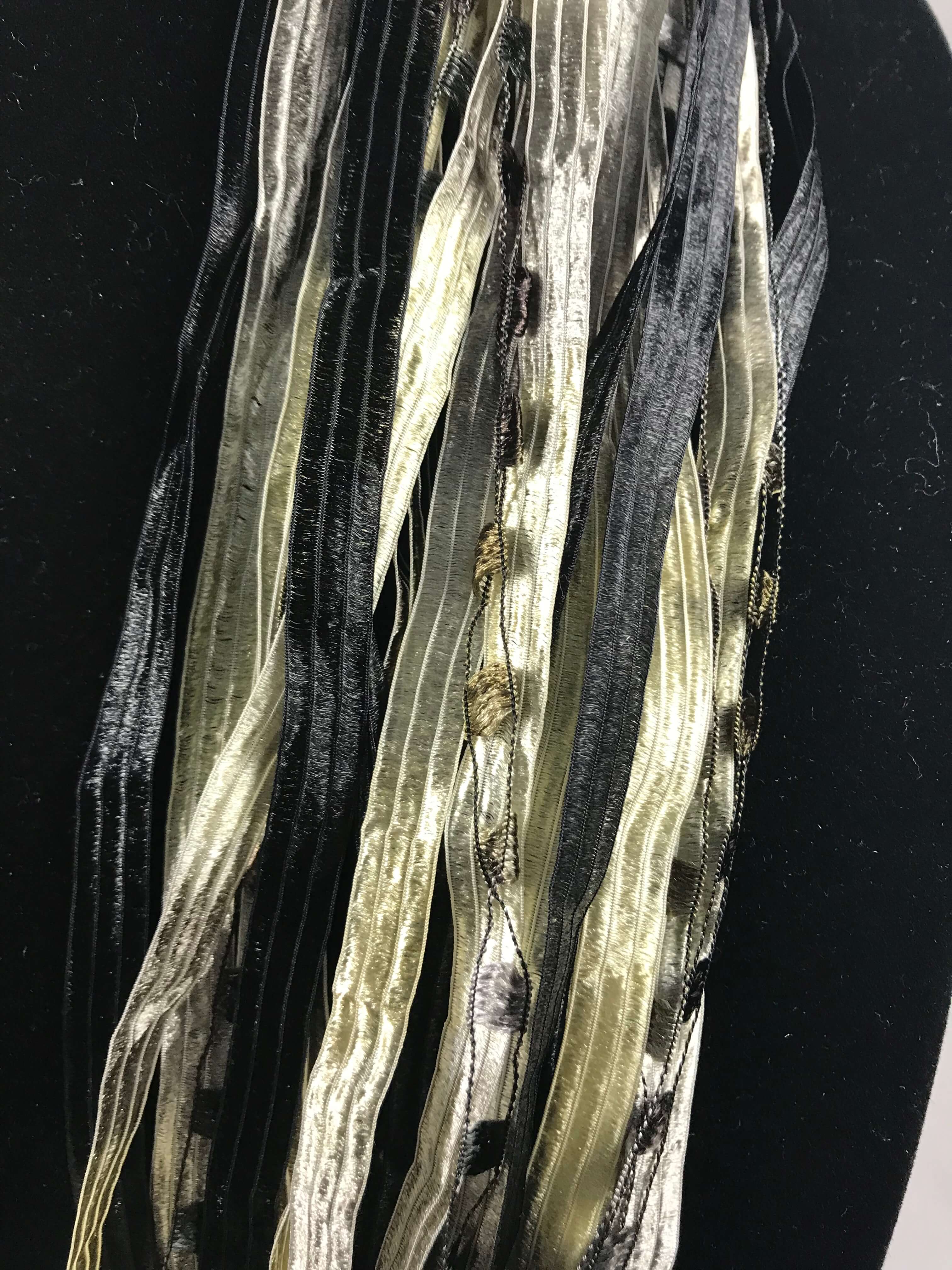 Black & Silver | Boho Ribbon | Fiber Necklace