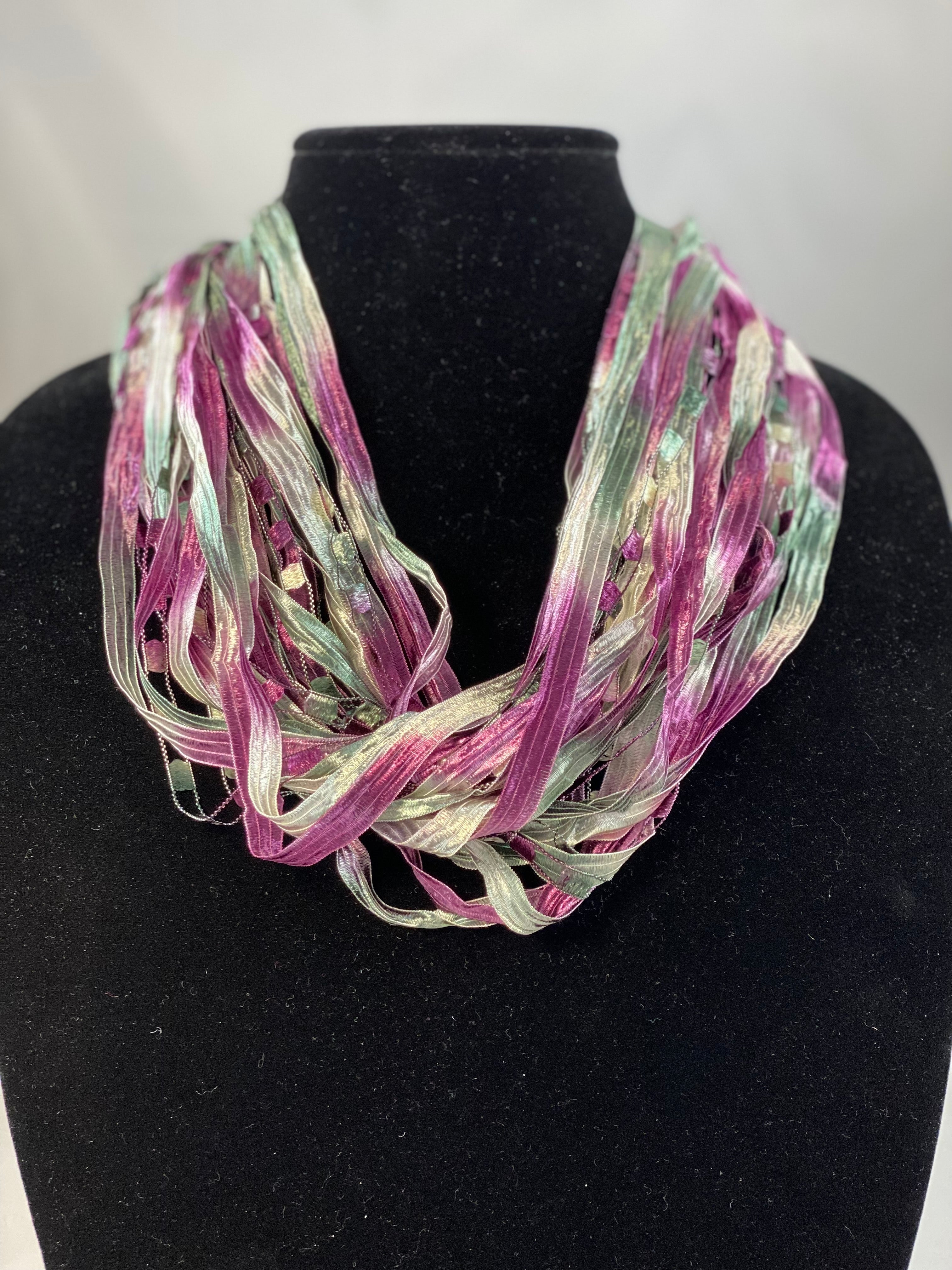 Raspberry Sage | Ribbon | Fiber Necklace
